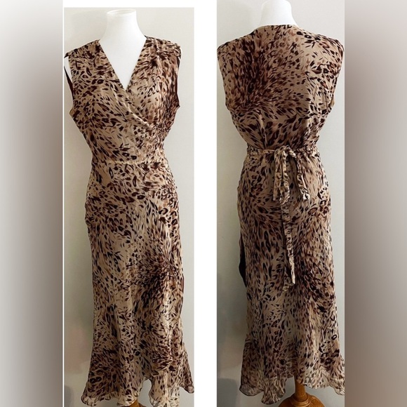 Vintage Ice silk wrap dress animal print party wedding classic chic - Picture 3 of 5